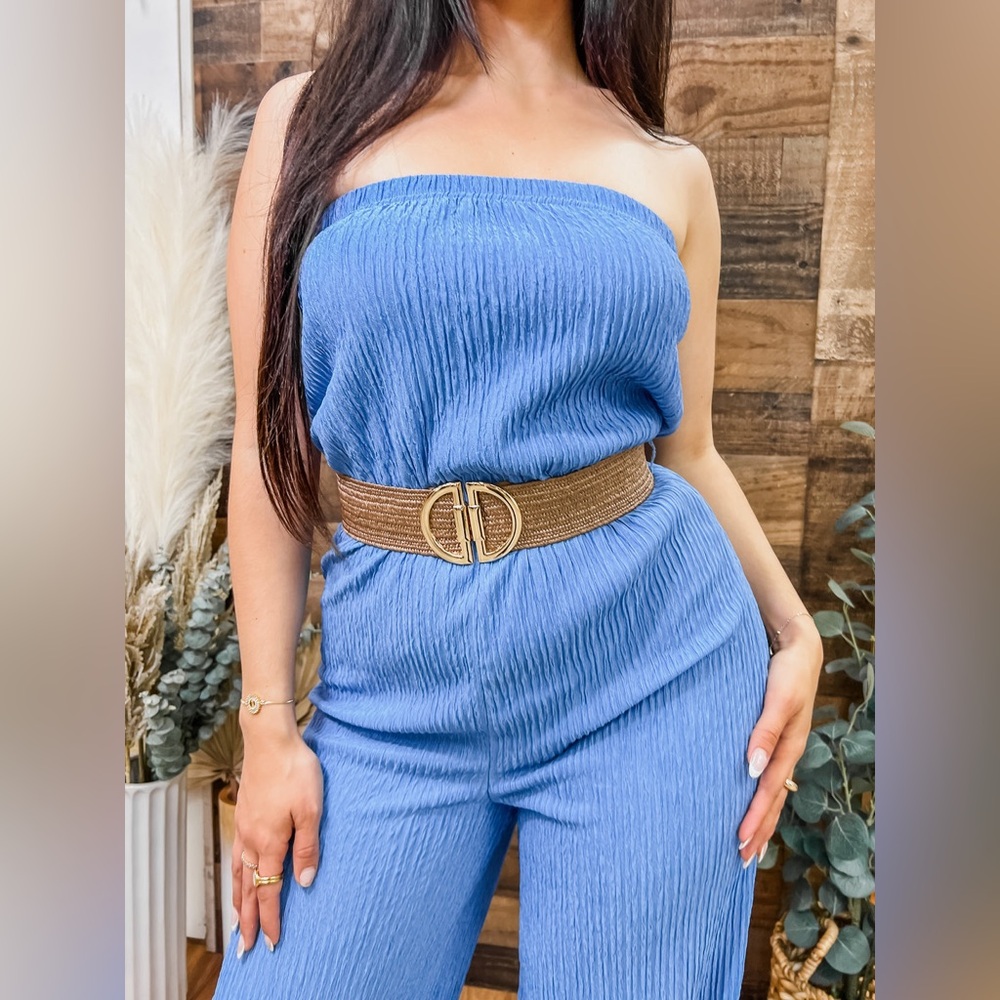 Love Poem by Block Stretch Crinkle Jumpsuit with Belt